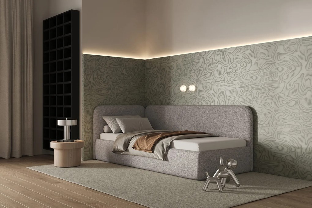 Łóżko Bao 90x200, tkanina LOOP 07, stelaż metalowy, strona lewa, otwierany bocznie