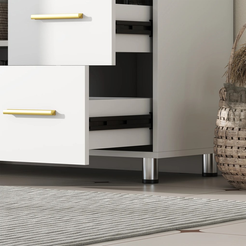 HOMCOM Szafka łazienkowa, 3-poziomowy design, MDF, płyta wiórowa, Biały