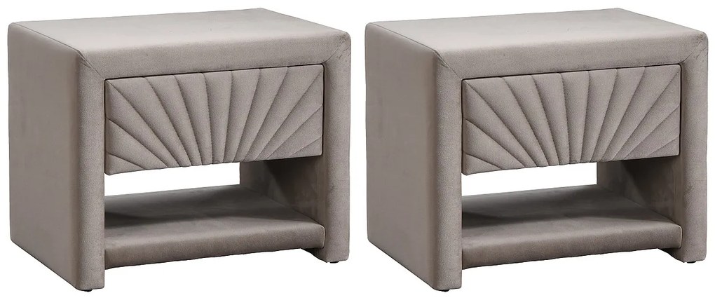 Zestaw 2 szafek nocnych - 1 szuflada i 1 wnęka - Welur - Beżowy - ULAMI