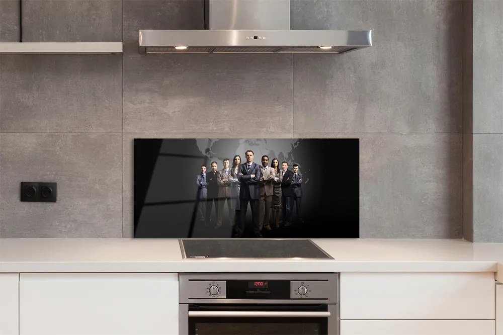 Szkło do Kuchni na Ścianę Mapa Świata z Sylwetkami Ludzi