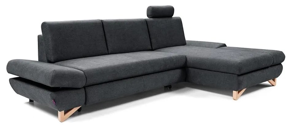 Rozkładany narożnik tapicerowany AVESTA z pojemnikiem na pościel, układ w kształcie L, prawostronny, antracyt