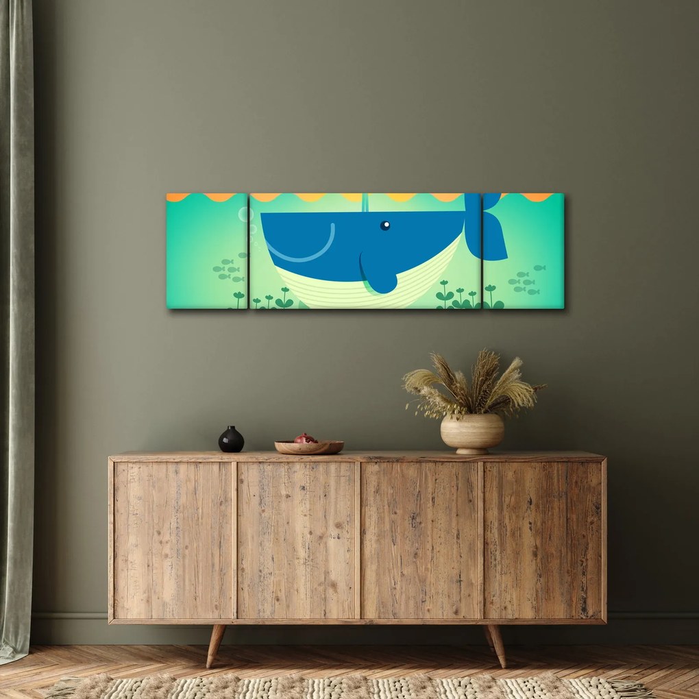 Obraz - Wesoły wieloryb w morzu (170x50 cm)