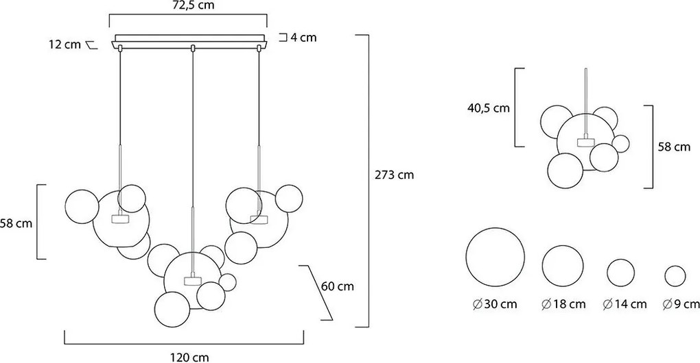 Lampa wisząca ze szklanymi kloszami Capri Line 3 złota