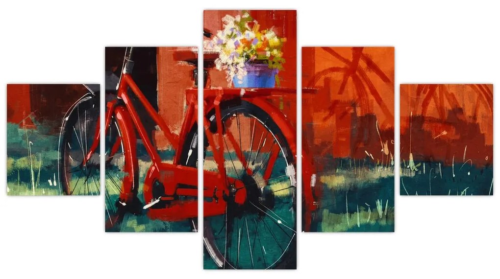 Obraz czerwonego koła, malowanie akrylowe (125x70 cm)