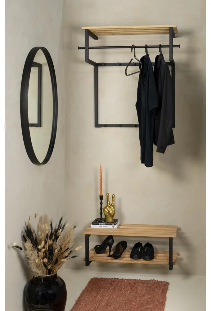 Czarny/w naturalnym kolorze metalowy wieszak ścienny z półką 76 cm Rizzoli – Spinder Design