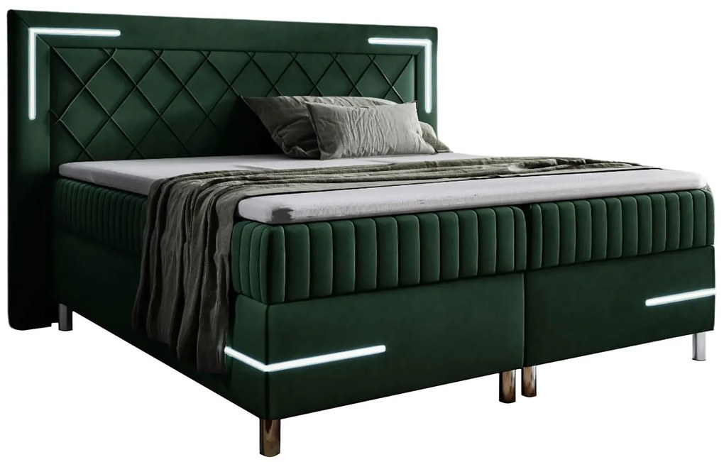 Zielone pikowane łóżko kontynentalne 5 rozmiarów H0-N73