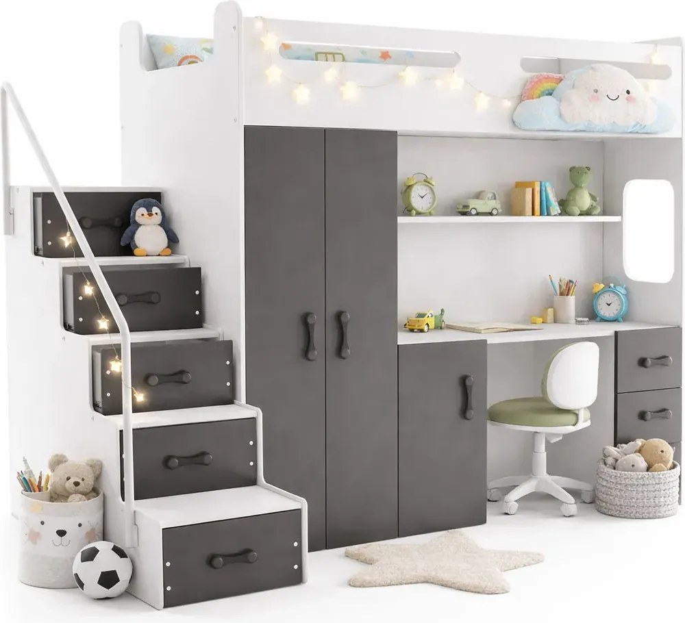Szafa z łóżkiem i biurkiem pod spodem dla dzieci S4-W21
