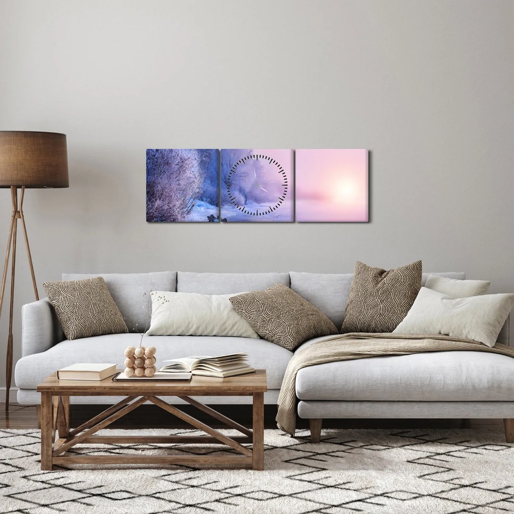 Obraz - Zamarznięta rzeka (z zegarem) (90x30 cm)