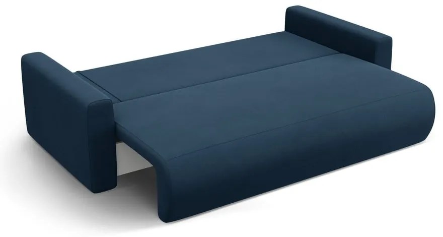 Ciemnoniebieska aksamitna rozkładana sofa ze schowkiem 238 cm Belfast – Cosmopolitan Design