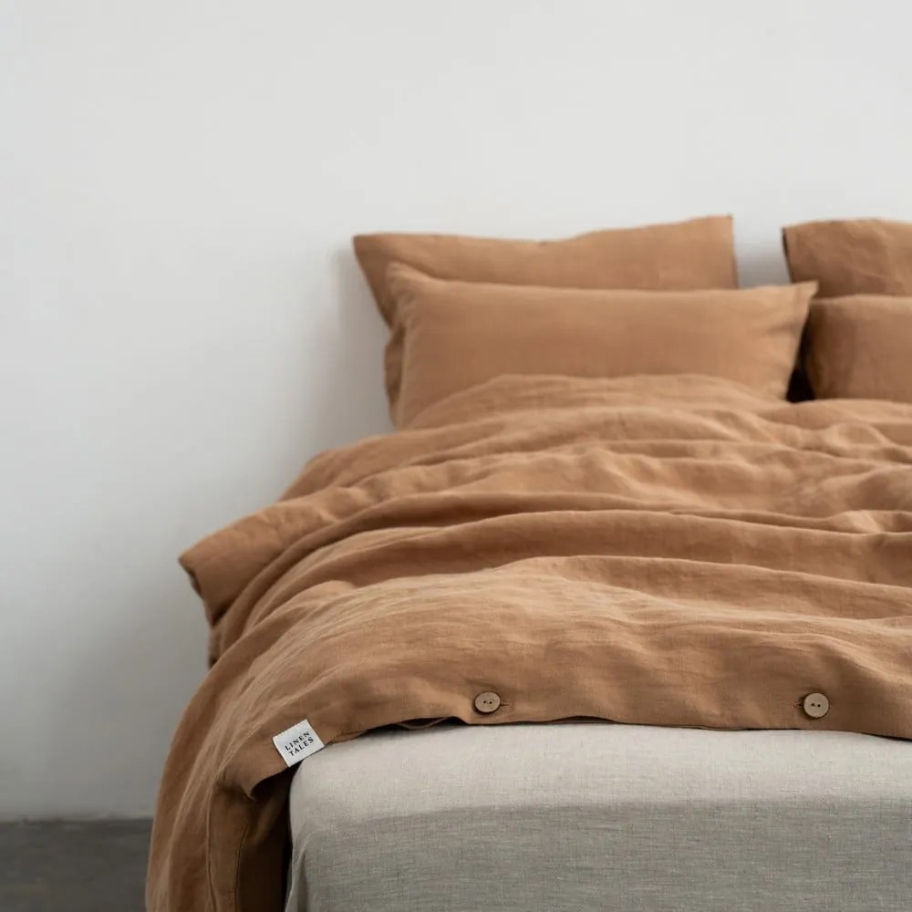 Brązowa lniana pościel dwuosobowa 200x200 cm – Linen Tales
