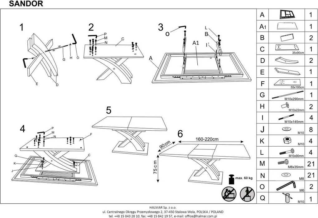 Rozkładany stół na jednej nodze Sandor 3