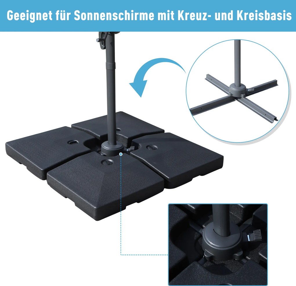 Outsunny Podstawa parasola Obciążnik do parasola 4-cz. do napełniania piaskiem wodą do 130 kg