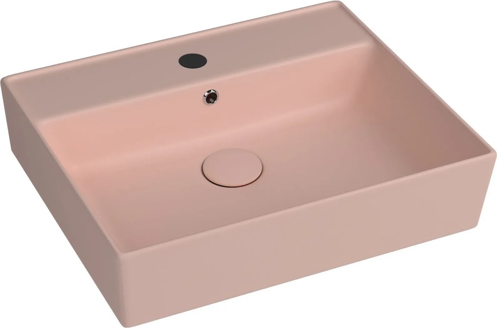 Umywalka ceramiczna nablatowa / wisząca różowa z półką i otworem na baterie 55 x 45 cm LERA pink