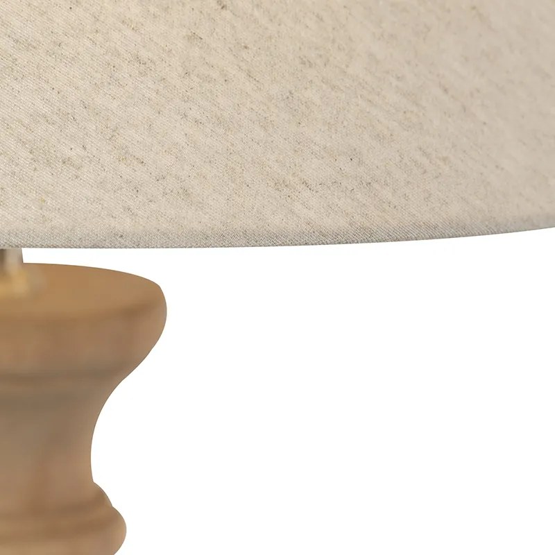 Rustykalna lampa stołowa z beżowym abażurem lnianym 55 cm - Burdock Rustykalny / Vintage Oswietlenie wewnetrzne