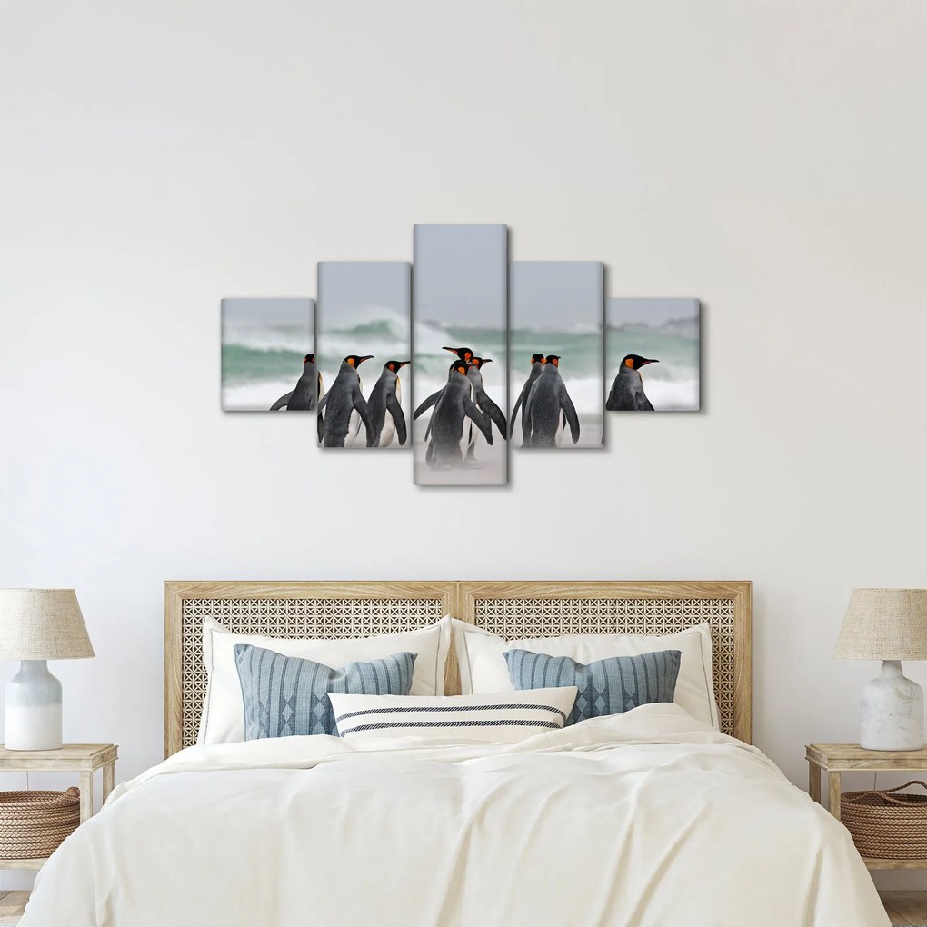 Obraz pingwinów nad oceanem (125x70 cm)