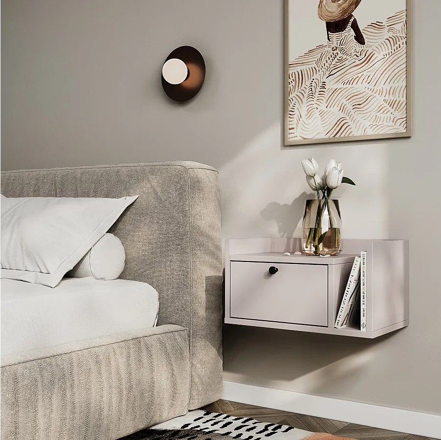 Szafka nocna WENA, wisząca, z szufladą i półką z prawej Aura, 50x27x35 cm, Kaszmir