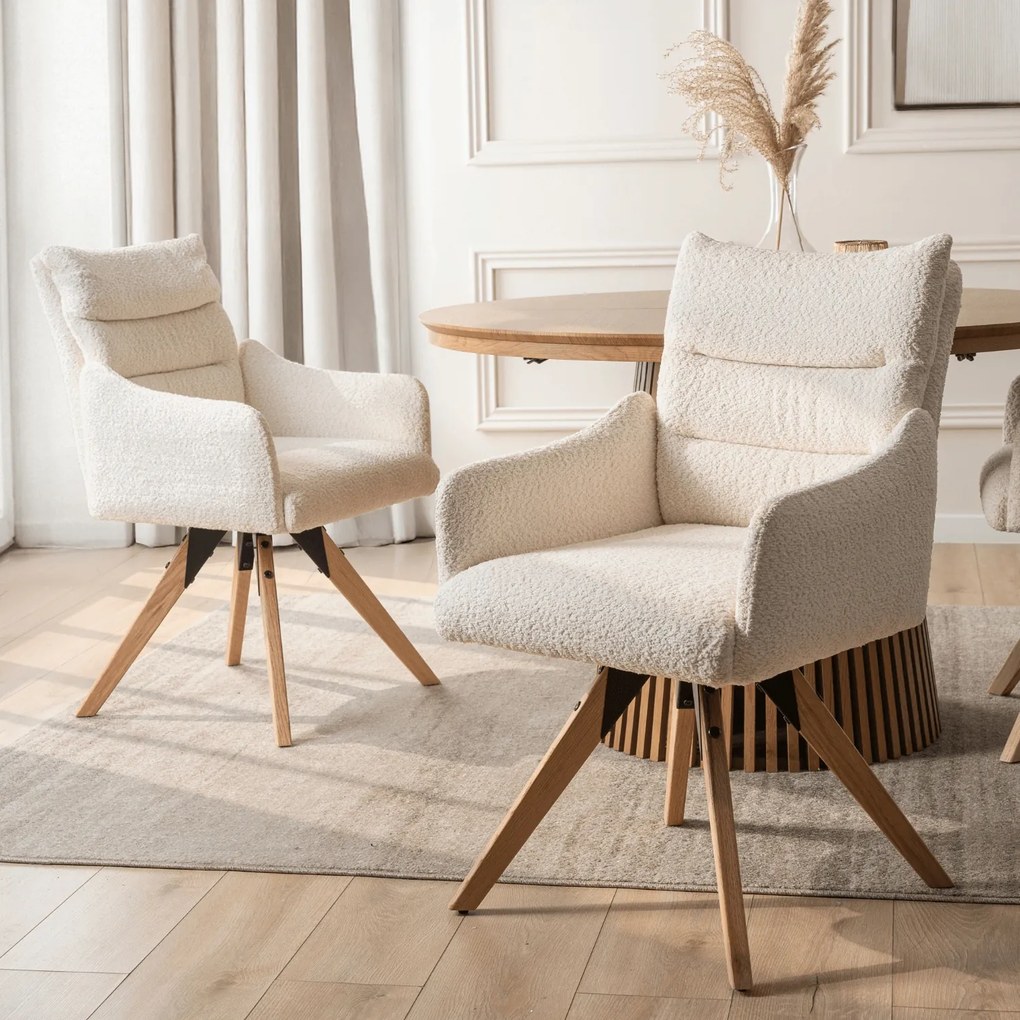 Krzesło Tapicerowane Obrotowe WILLA Kremowe Nowoczesne Boucle