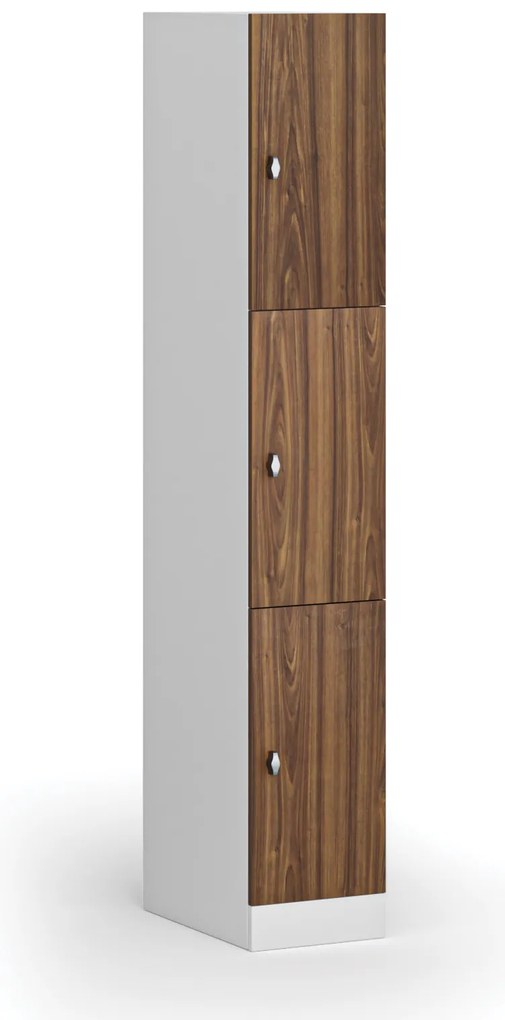 Szafka skrytkowa, 3 schowki, 1850 x 300 x 500 mm, demontaż, zamek obrotowy, drzwi laminowane, orzech