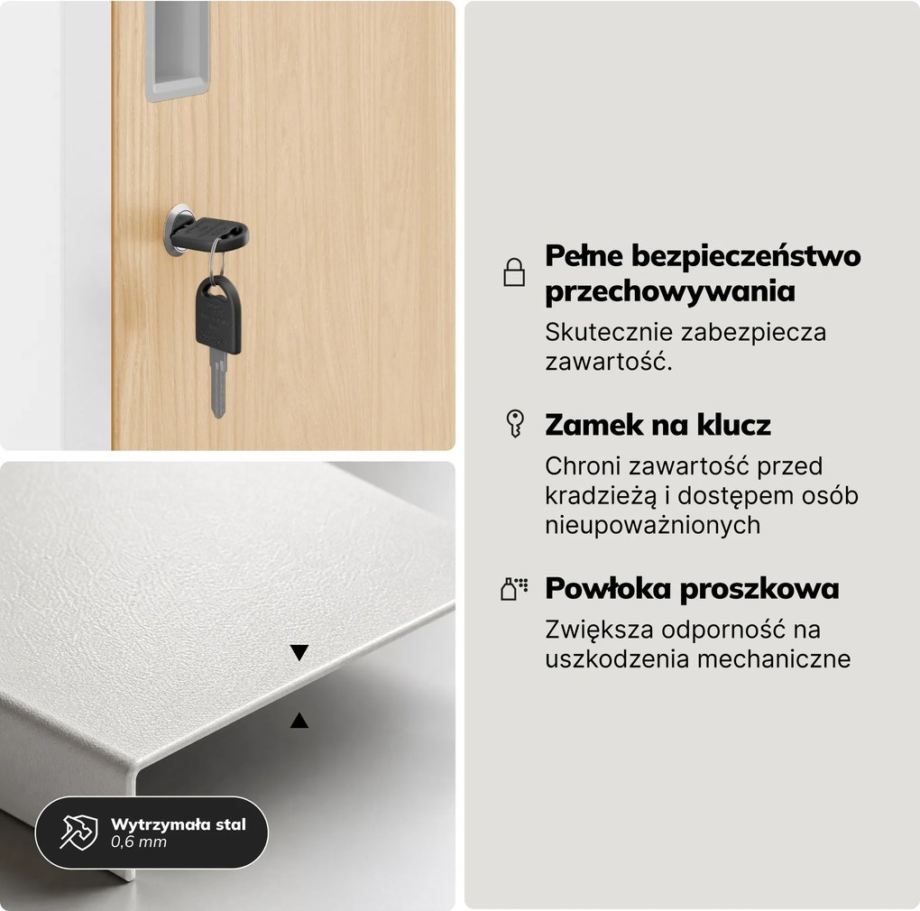 Szafka BHP ubraniowa, pracownicza, pojedyncza, 2 skrytki z drążkiem, biała/dąb sonoma, 316,5x1850x450 mm: IGOR 1 Plus Eco Design