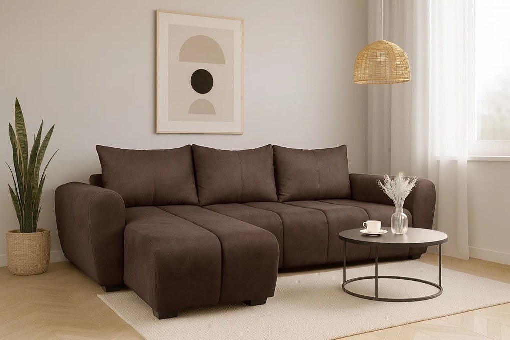 Kompaktowy, rozkładany narożnik Bueno, brąz - Soro 28