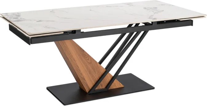 Stół Rozkładany Prostokątny REX 2 180-240 cm Ceramiczny Biały Marmur/Czarny do Jadalni Nowoczesny Loft