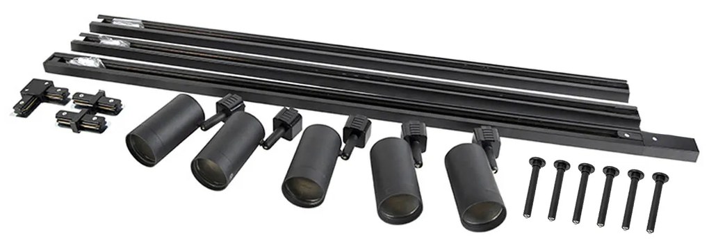 Nowoczesny wiszący system oświetlenia szynowego z 5 czarnymi reflektorami jednofazowymi - Iconic Jeana