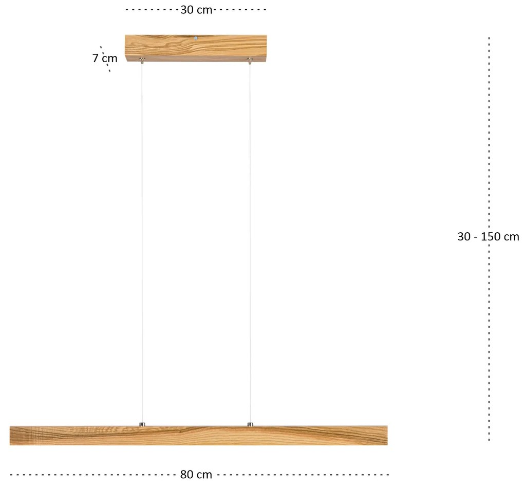 Lampa wisząca LED 80 cm z drewna jesionowego w stylu rustykalnym L80KB