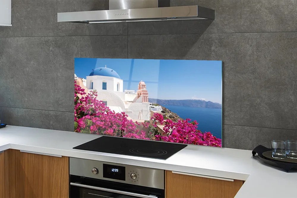 Panel szklany do Kuchni Kwiatowy Zakątek nad Morzem