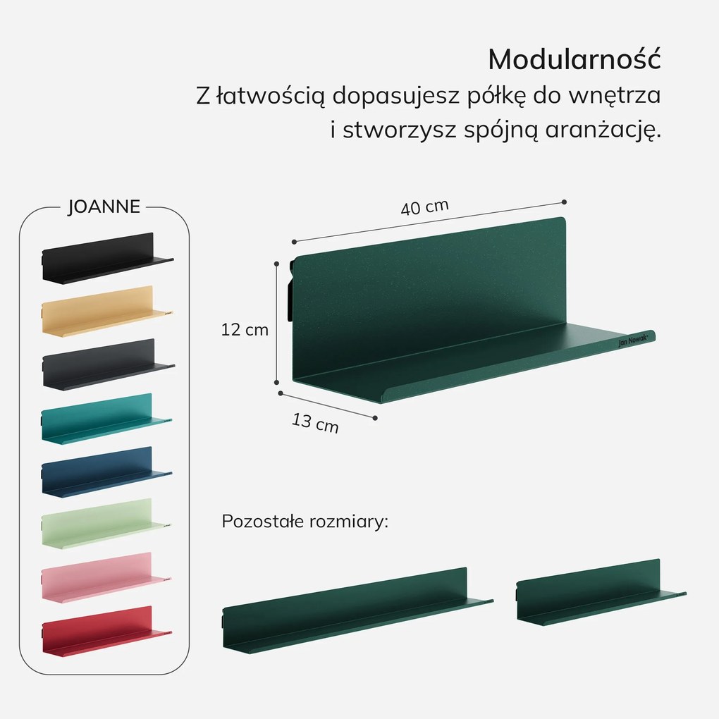 Półka wisząca metalowa butelkowa zieleń, 400 mm: JOANNE Modern
