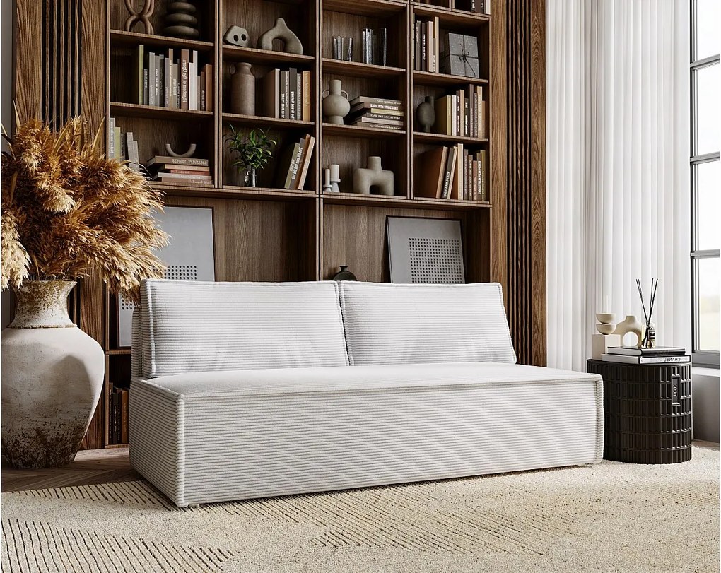 Sofa z funkcją spania i pojemnikiem DUO, tkanina sztruksowa Poso, Szary