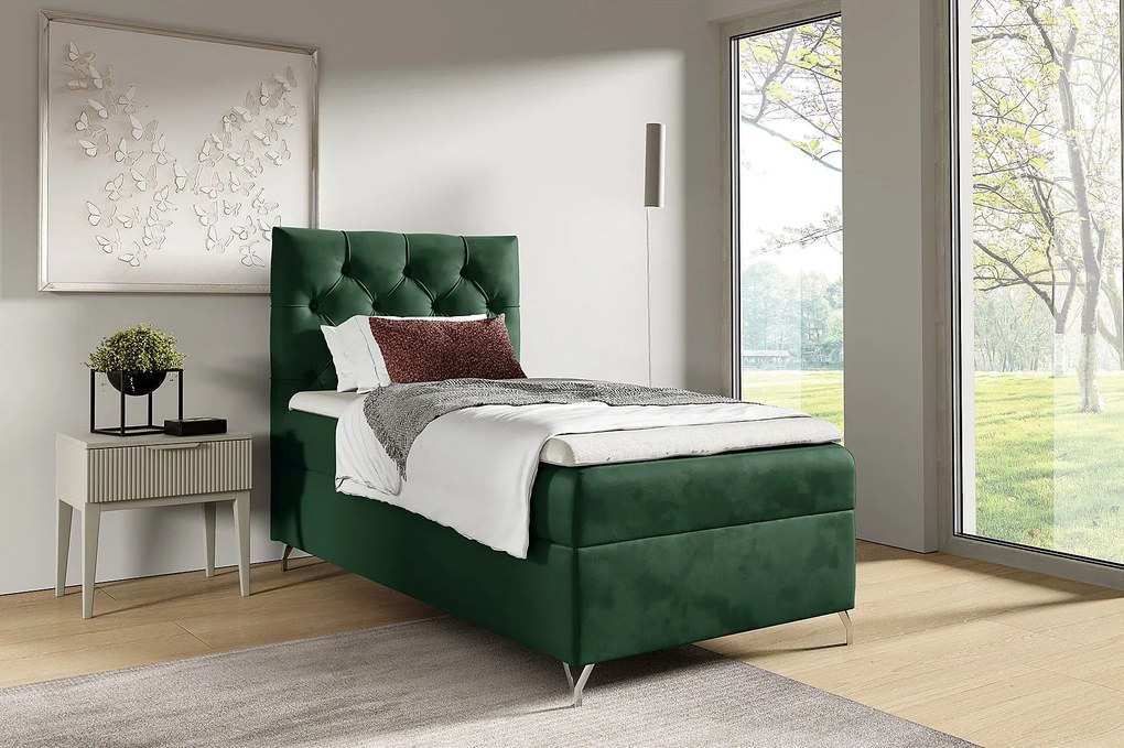 Ciemnozielone łóżko z pojemnikiem na pościel 3 rozmiary B0-K92