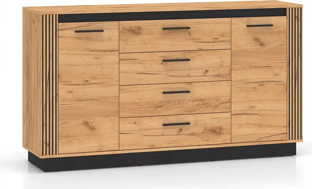 Komoda z szufladami Clawi 06 - 160 cm - dąb craft złoty / czarny