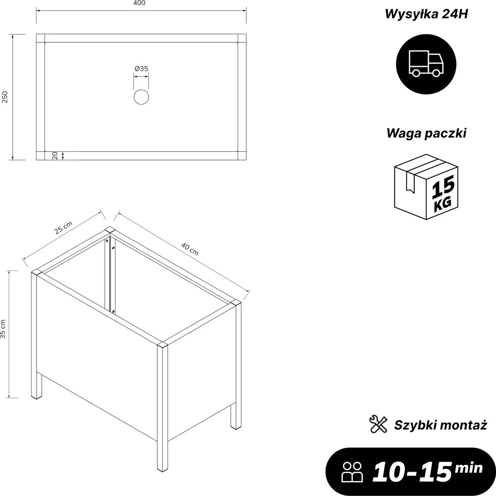 Osłona donica na kwiaty metalowa mała czarna, 400x350x250 mm: DAISY