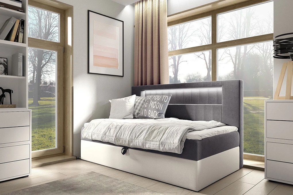 Ciemnoszare łózko kontynentalne z oświetleniem LED 3 rozmiary A4-H44