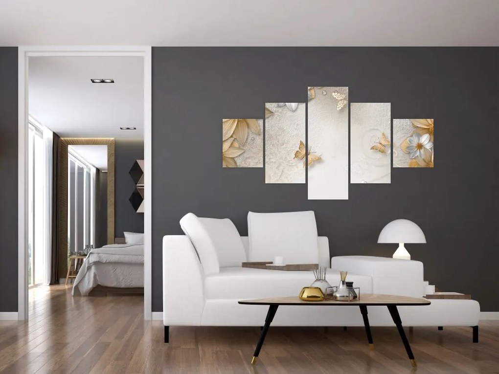 Obraz - Kwiaty z muszką (125x70 cm)