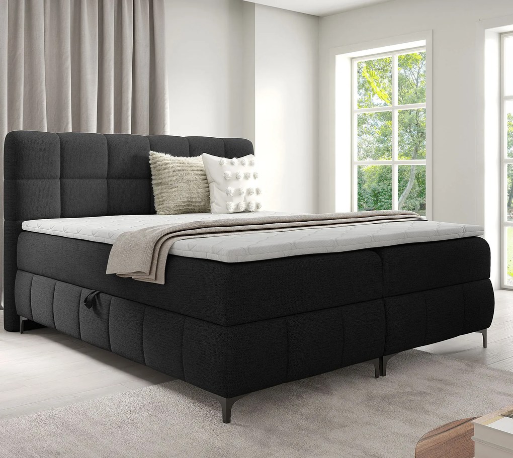 Czarne łóżko kontynentalne z pojemnikiem 5 rozmiarów N9-H77