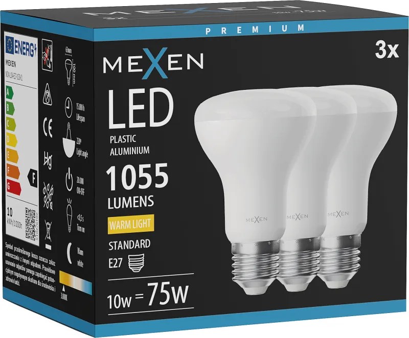 Mexen Nova 3x żarówka LED E27, R63, 10W, Ciepła - 3000K, 1055 lm - L104-E27-1030-01x03