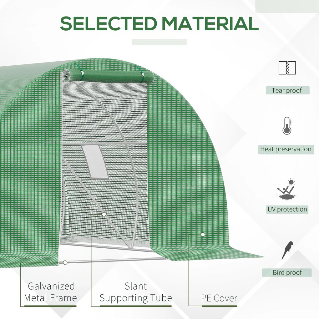 Outsunny Szklarnia Foliowa Duży Tunel Foliowy z 4 Oknami Ochrona przed Mrozem Stalowa Rama 3x3m Ciemnozielony | Aosom PL