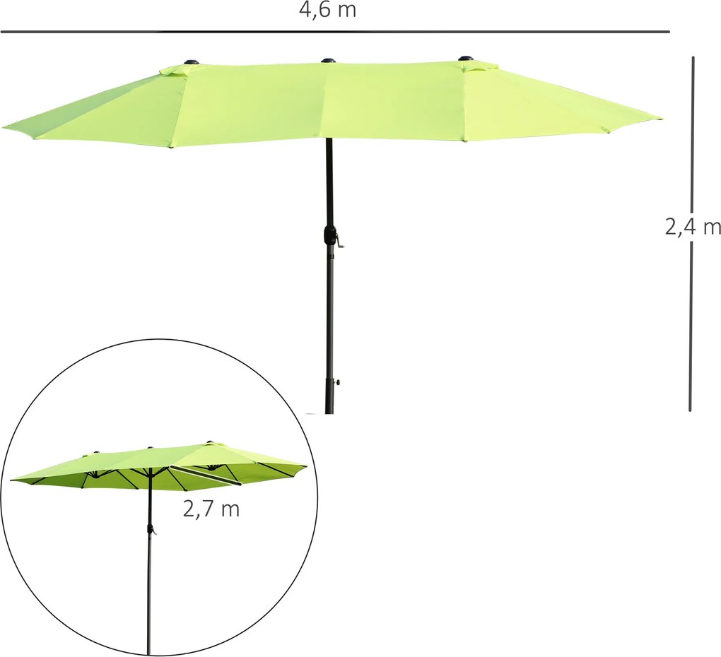 Outsunny Podwójny Parasol Ogrodowy, Parasol na Targi, Parasol Tarasowy z Korbką Ręczną Zielony Owalny 460 x 270 x 240 cm