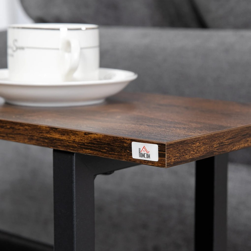 HOMCOM Stolik pomocniczy, stolik nocny, smukła konstrukcja, z kieszenią na materiały, stal, ciemnobrązowy+czarny, 49 x 19 x 55 cm