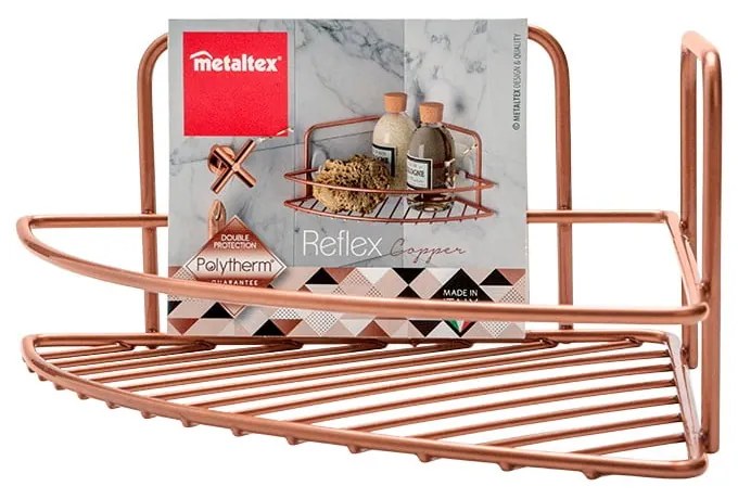 Narożna ścienna stalowa półka łazienkowa w kolorze miedzi Reflex – Metaltex