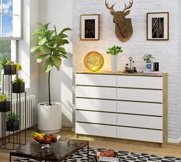 Komoda do biura z szufladami dąb artisan + biały x D4-T99