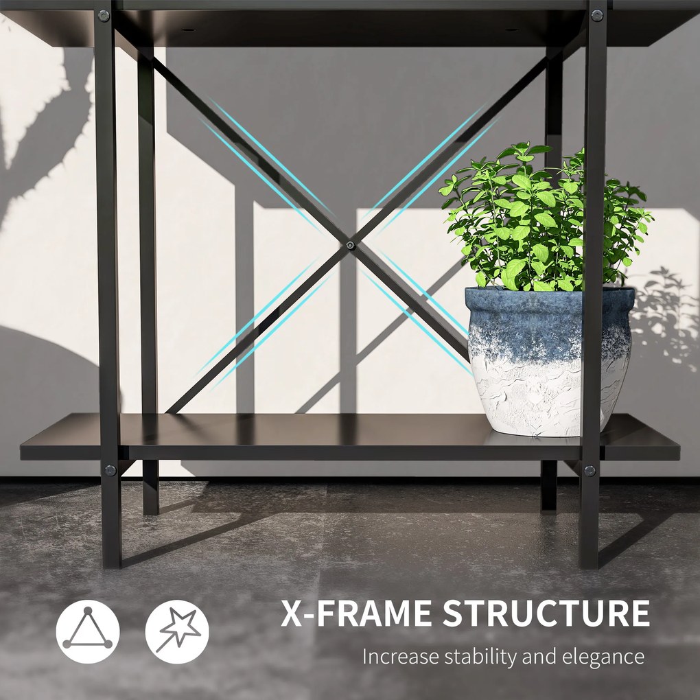 Outsunny Stojak na Rośliny, Stojak na Doniczki z 2 Poziomami, Otwory Odpływowe, Do Wnętrz i Na Zewnątrz, Metal, Czarny