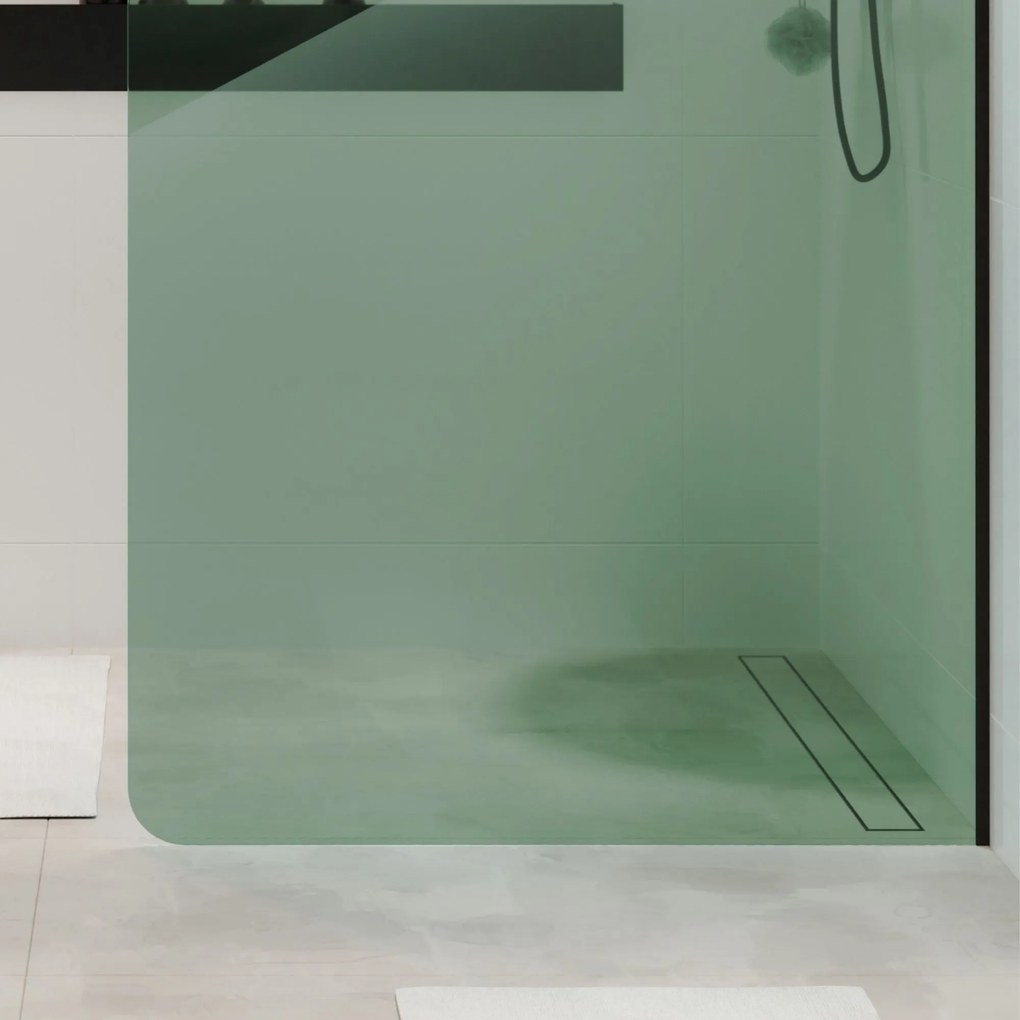 Ścianka prysznicowa WALK IN FIX zielona 8 mm MOLIS NATURE Green Round MASSI I Różne rozmiary : Kolor profili kabiny - czarny, Szerokość ścianki - 110 cm , Typ montażu - WALK in FIX (Do ściany)