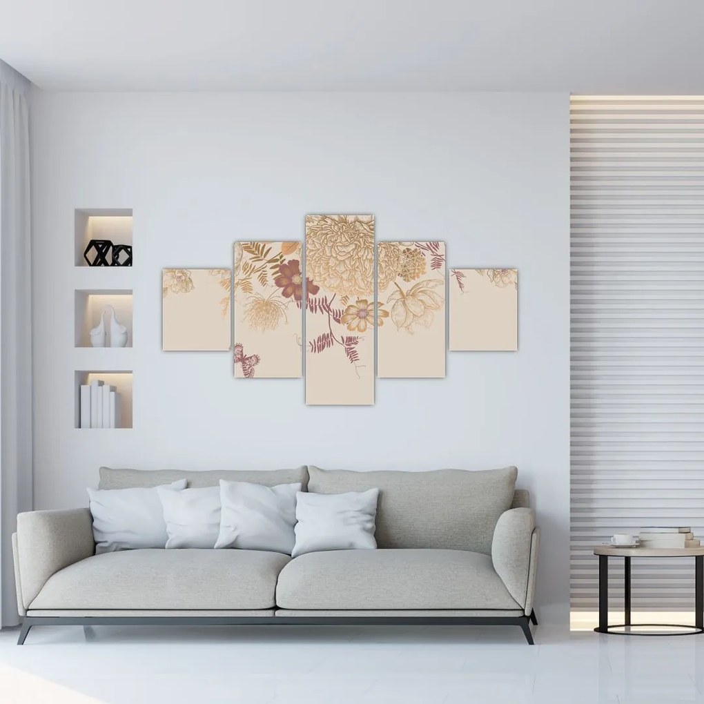 Obraz - Vintage kwiaty i motyle (125x70 cm)