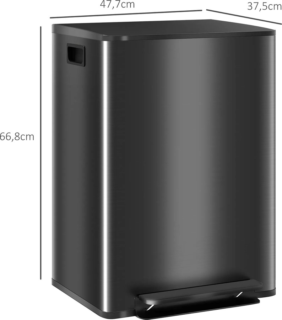 HOMCOM Kosz na śmieci z 2x30L komorami, pokrywa Soft-Close, odporny na odciski, stal nierdzewna, czarny | Aosom PL
