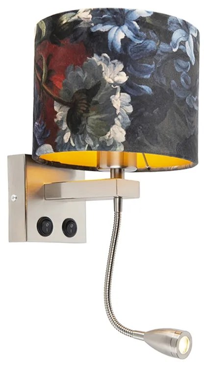 Kinkiet / Lampa scienna art deco stal klosz welurowy kwiaty - Brescia Nowoczesny Oswietlenie wewnetrzne