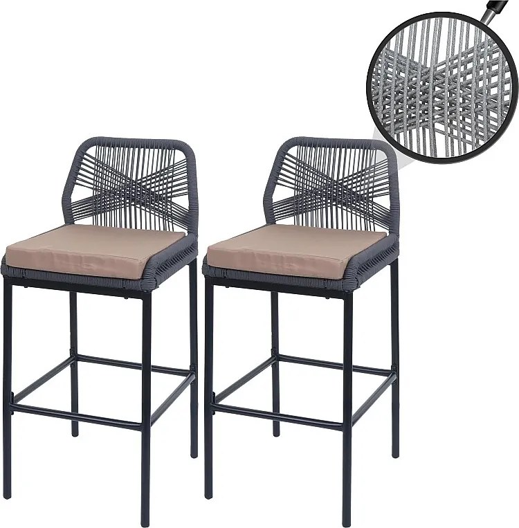 Stołek barowy MCW-O21 (zestaw 2 szt.),  antracyt, poduszka taupe