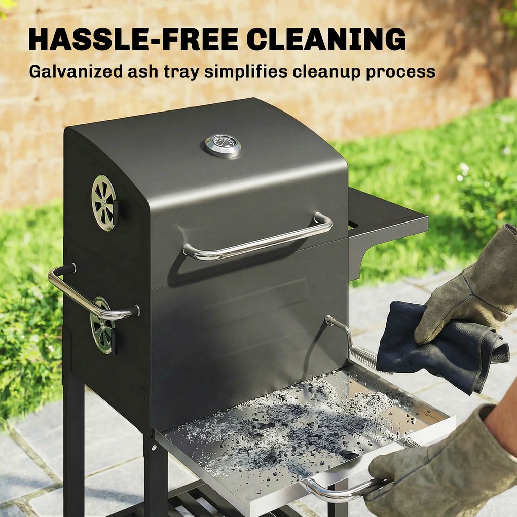 Outsunny Kompaktowy grill węglowy z pokrywą, termometrem, składanym bocznym blatem, szufladą na popiół i otworami wentylacyjnymi | Aosom PL
