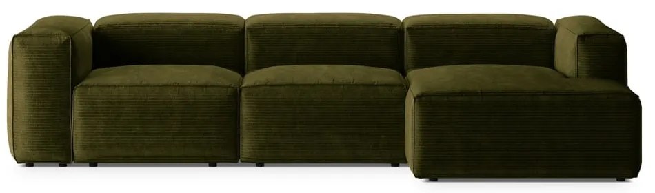 Zielony sztruksowy narożnik (prawostronny/z szezlongiem) Bergamo – Cosmopolitan Design